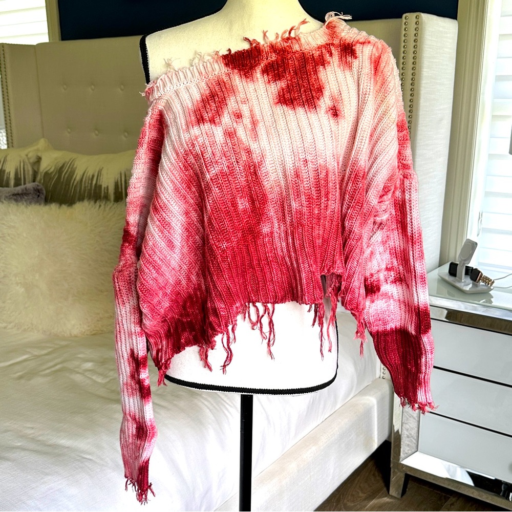 Off Shoulder Tie Dye Knit Sweater